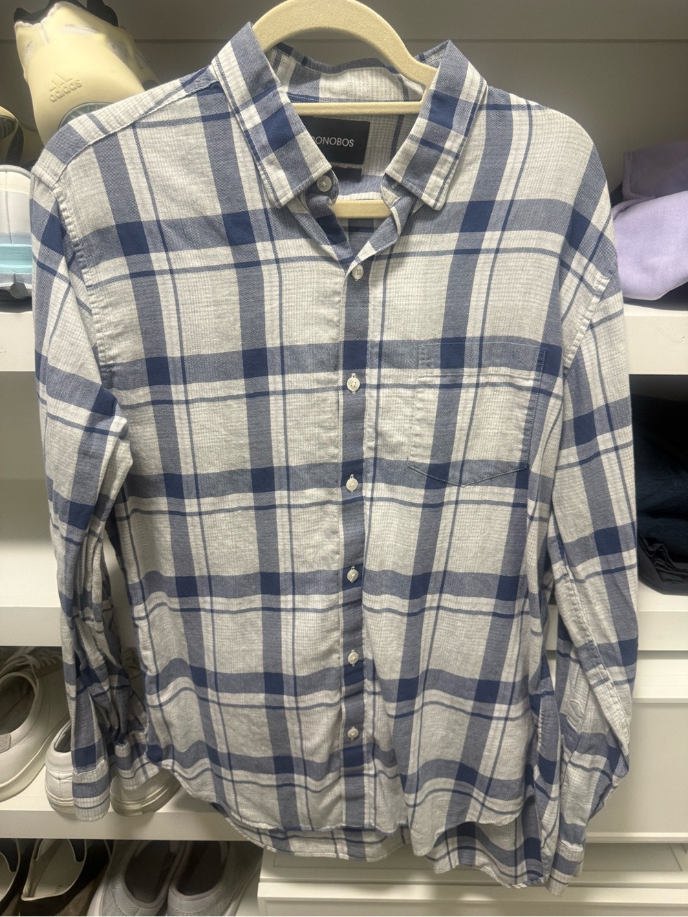 Bonobos White and Blue Plaid Button-Down Shirt